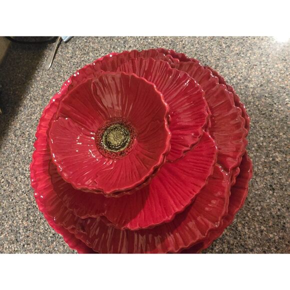 Rare Ambience Collections Nanette Vacher Fleur Rouge Red Set w/ 4 Part server - Picture 12 of 12